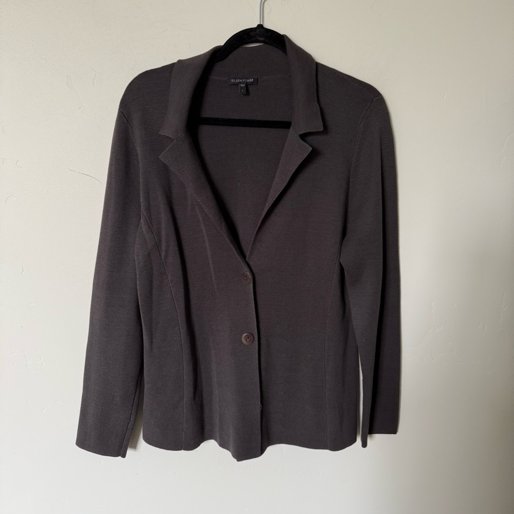 Eileen Fisher Dark Gray Soft Silk Blazer Womens Size Large Cotton Work Office
